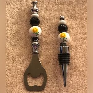 Beaded Sunflower Bottle Opener and Wine Stopper